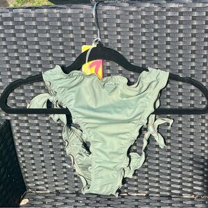 New Guess Swim Ruffled Swimsuit Bottoms - Army Green, Medium